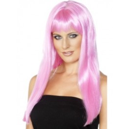 Long Pink Fringed Wig