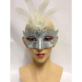 White And Silver Feathered Eyemask